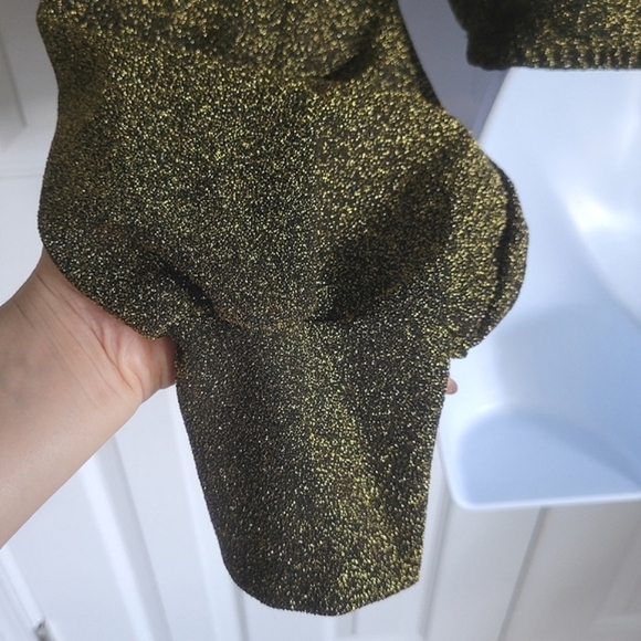 Fashion Nova gold long puff sleeves‎ glittery crop top women's large - Picture 9 of 16